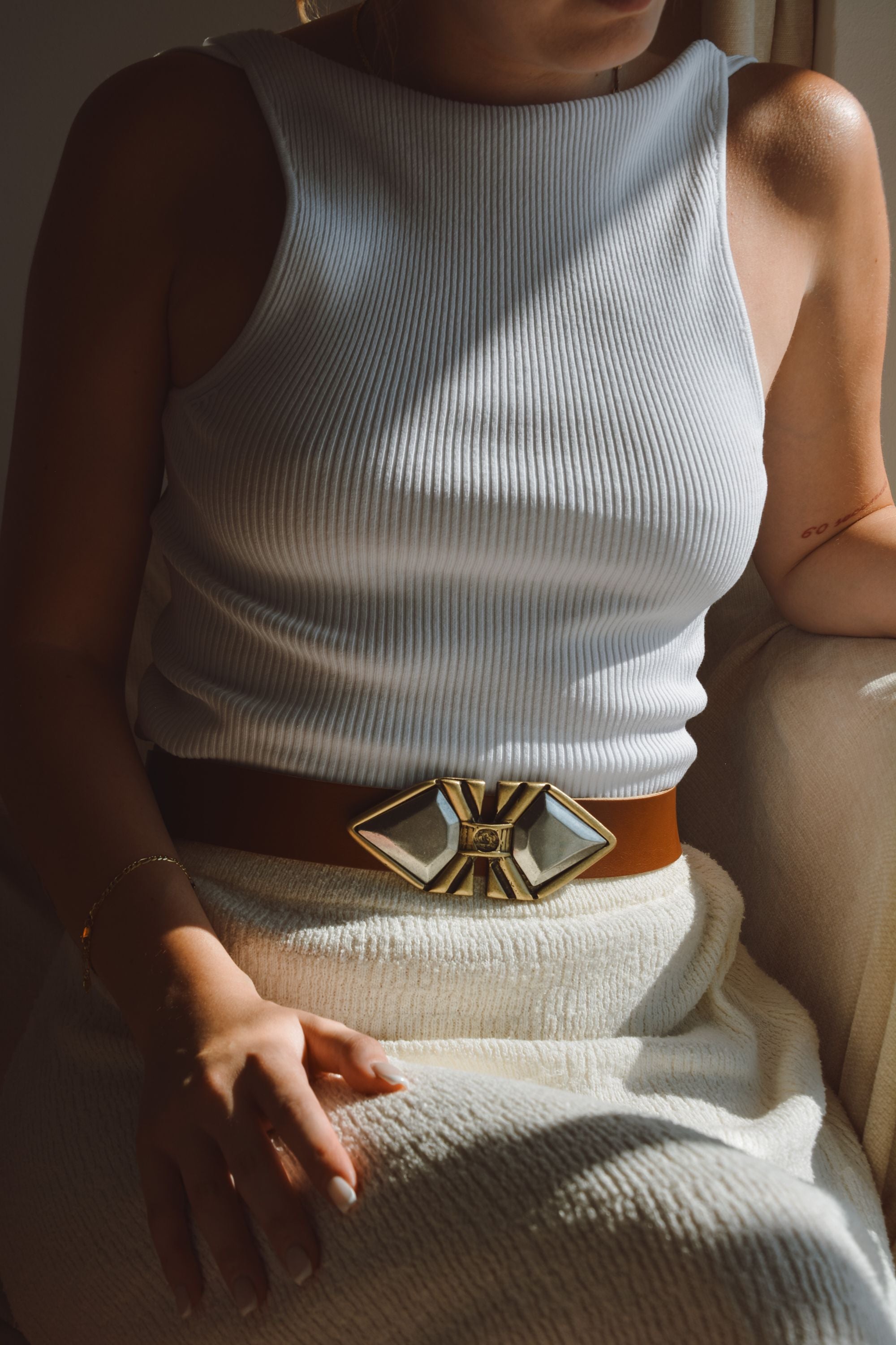RUBY LEATHER BELT - Tabac