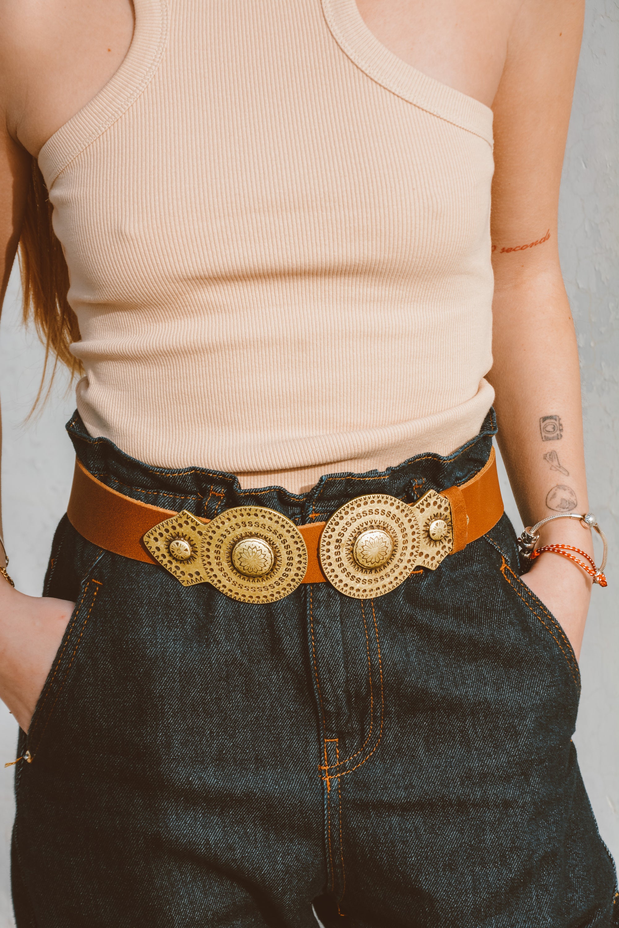 MANTO LEATHER BELT - Tabac