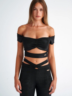 KENDALL + KYLIE - GATHERED CROPPED TOP WITH CUT-OUT DETAIL
