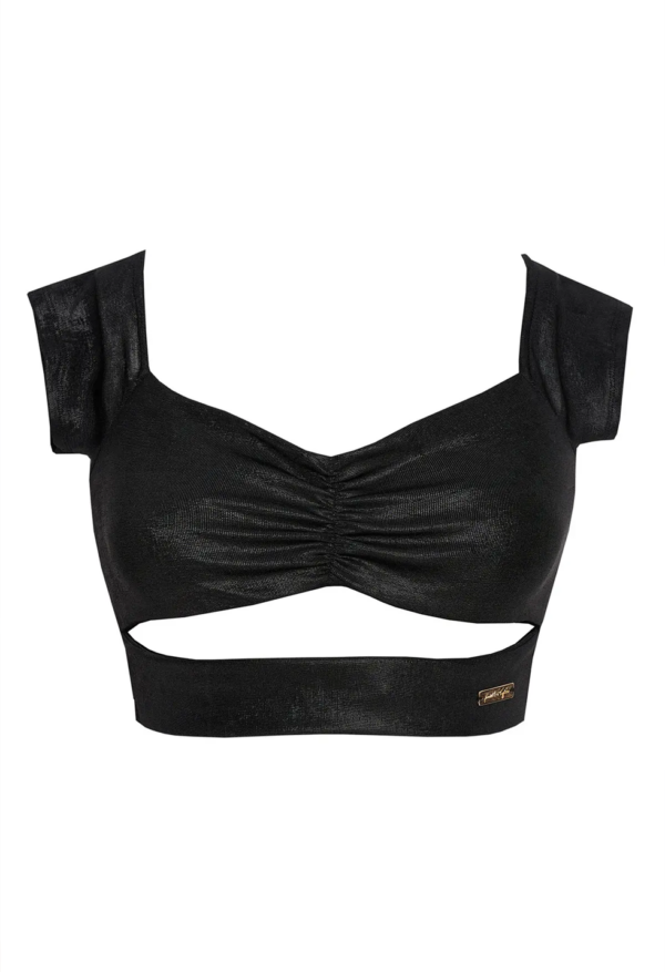 KENDALL + KYLIE - GATHERED CROPPED TOP WITH CUT-OUT DETAIL
