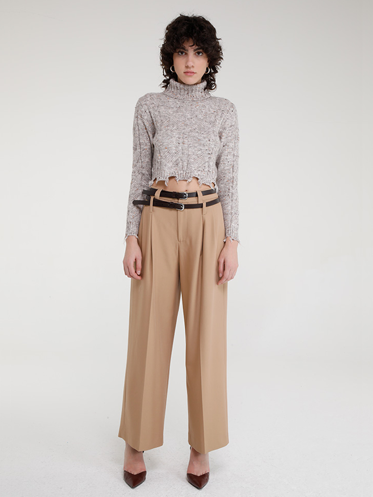SINATRA - WOOL-BLEND PALAZZO PANTS WITH DOUBLE LOOPS