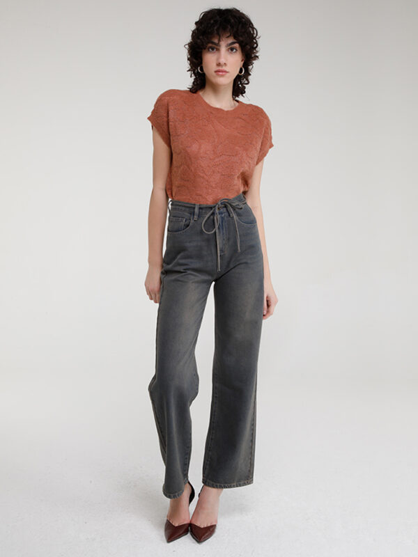 NIKITA - HIGH WAIST DENIM PANTS WITH STRAP