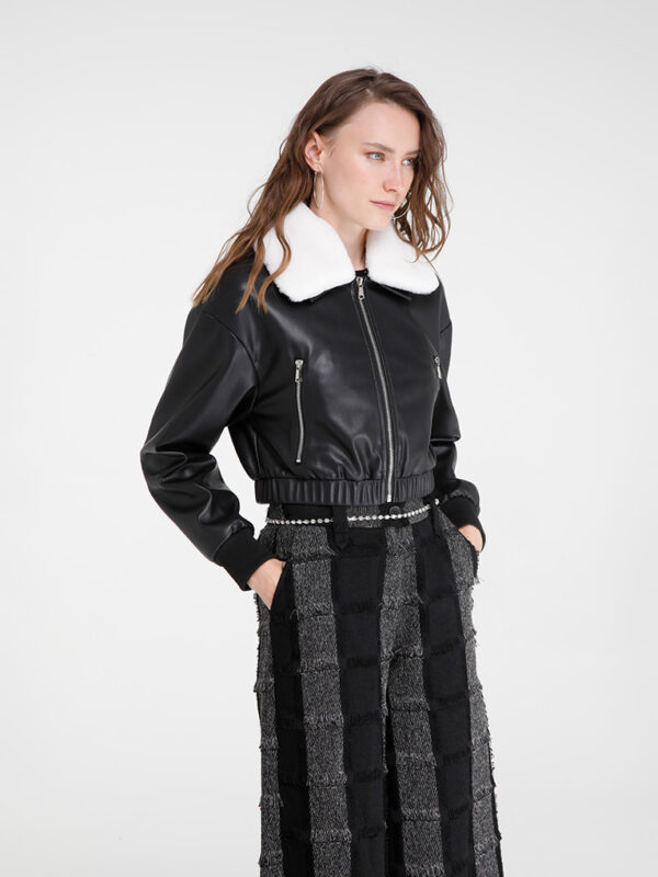 MARTIAL - FAUX LEATHER BOMBER JACKET WITH FUR COLLAR