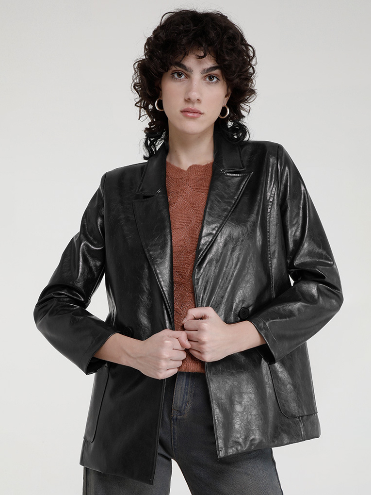 LA PAZ - BLACK HAMMERED FAUX LEATHER OVER JACKET