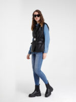NINSEI - ECO-LEATHER FEATHER VEST WITH WAIST BELT