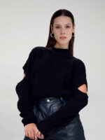 FANTASY - RIBBED WOOL BLEND SWEATER WITH CUT OFF AT ELBOWS
