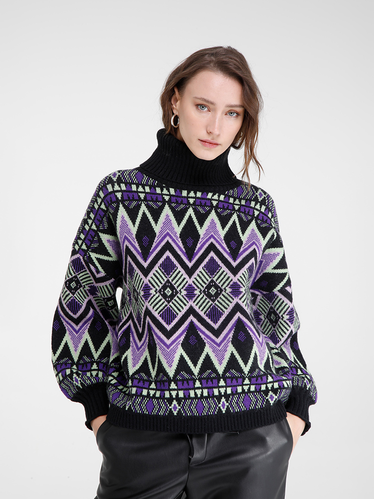 SPARRING - HIGH NECK JAQUARD SWEATER