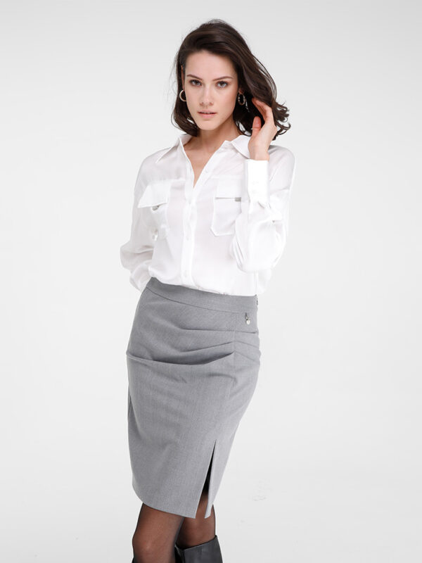 LAERT - PENCIL SKIRT WITH SIDE SLIT IN STRETCH PINSTRIPE FABRIC