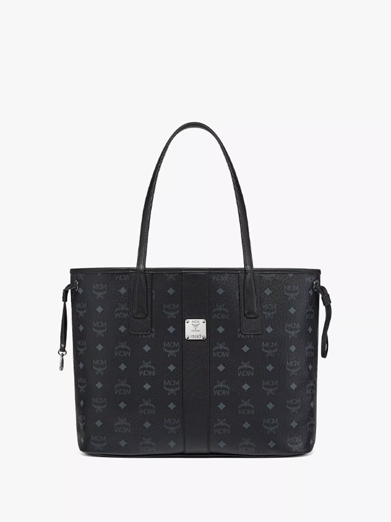 MCM Liz Logo Plaque Top Handle Bag - Black