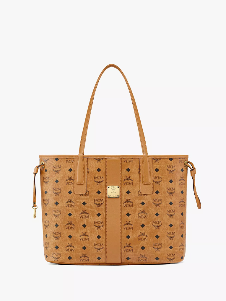 MCM Liz Logo Plaque Top Handle Bag - Cognac